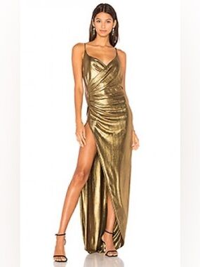 Gemeli Power $499 Kotahi Gown Vintage Gold Wrapped and Draped Low Cut Back